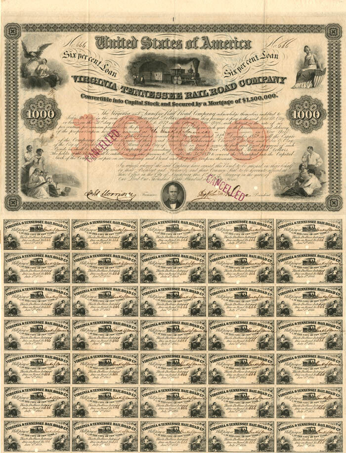 Virginia and Tennessee Railroad Co. - $1,000 - Railroad Bonds