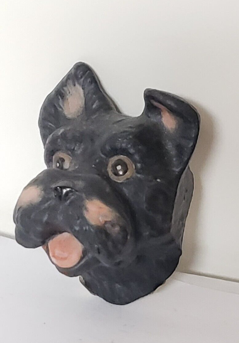 Vintage Enesco Scottish Terrier Porcelain 3D Dog\'s Head Refrigerator Magnet