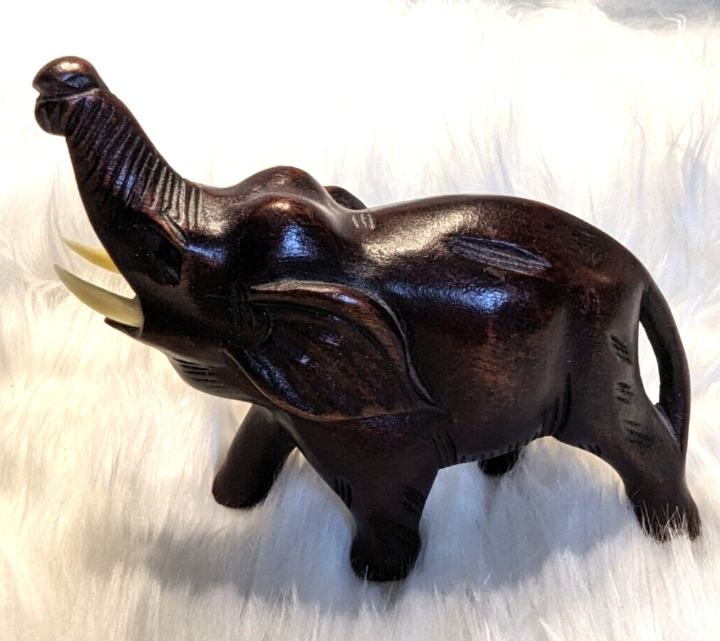Hand Carved Wooden Elephant Chinese Craftsman Figurine Decor Home Africa Asia 4”