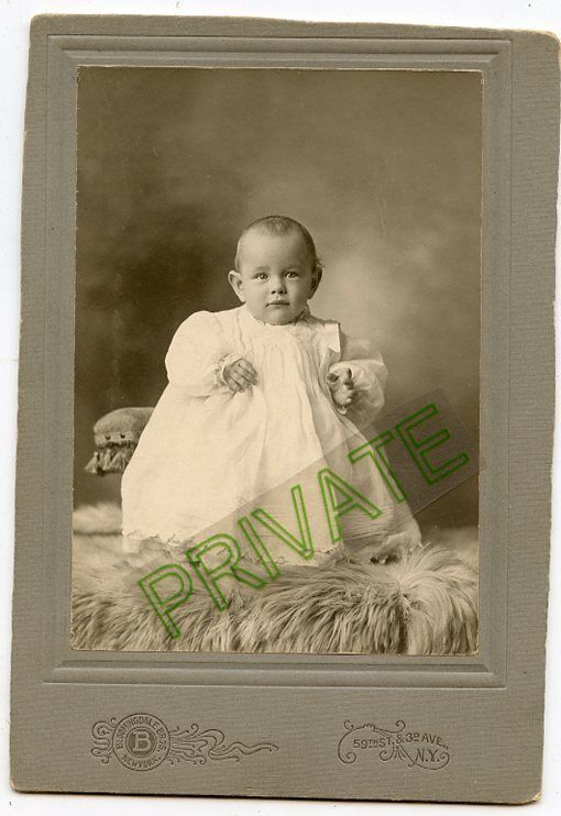 Antique Matted Photo - New York,Bloomindale Studio - Very Cute Baby-Long Gown