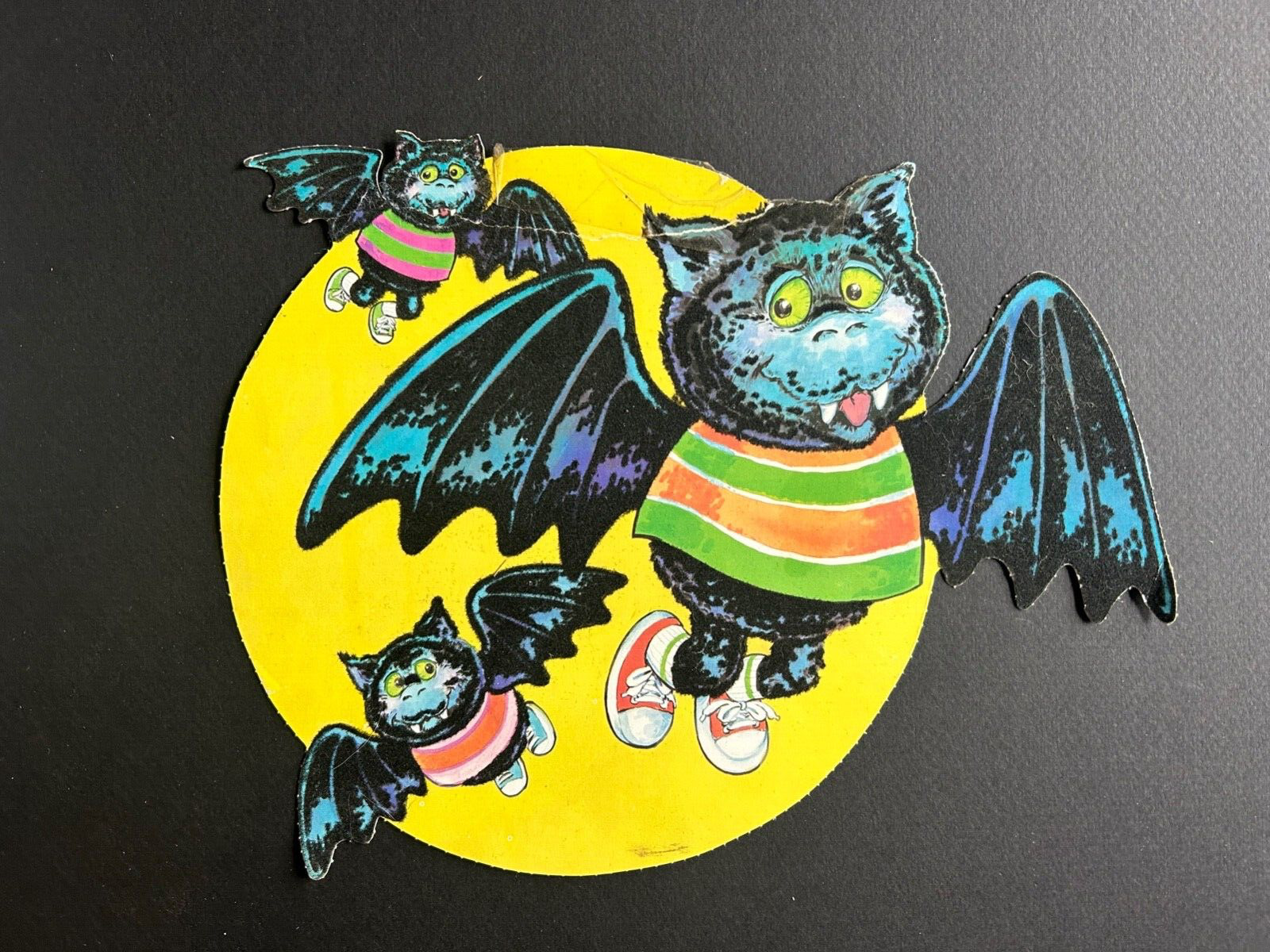 Vintage Halloween Decoration: 3 Bats Flying in the Moon