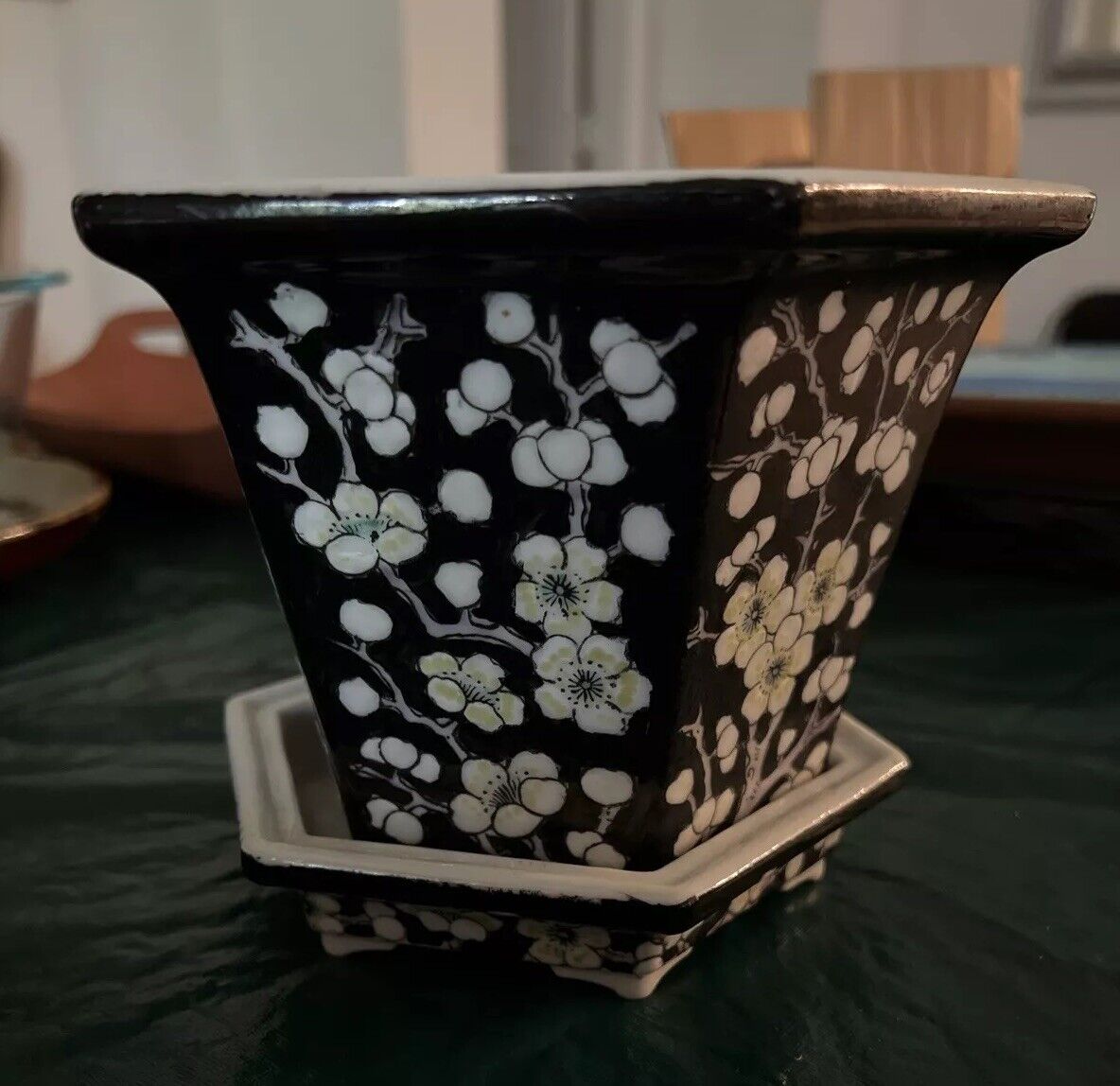 Japan Porcelain Ware Planter,Black &White hand painted Hong Kong for Gumps of SF