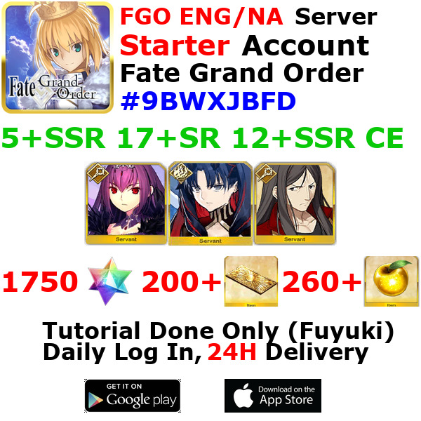 [ENG/NA][INST] FGO / Fate Grand Order Starter Account 5+SSR 200+Tix 1780+SQ #9BW