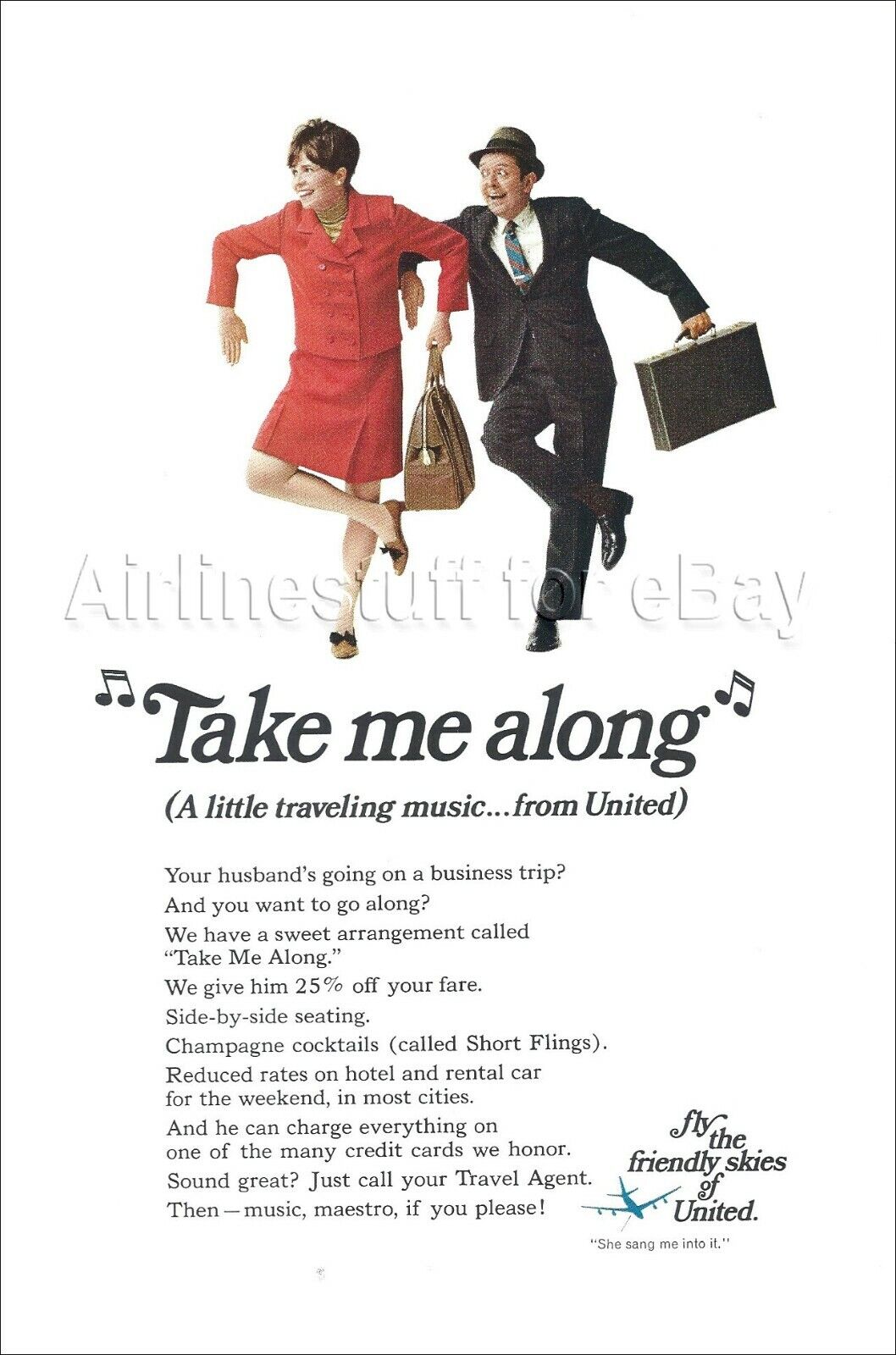 1968 UNITED AIR LINES ad airlines airways advert TAKE ME ALONG