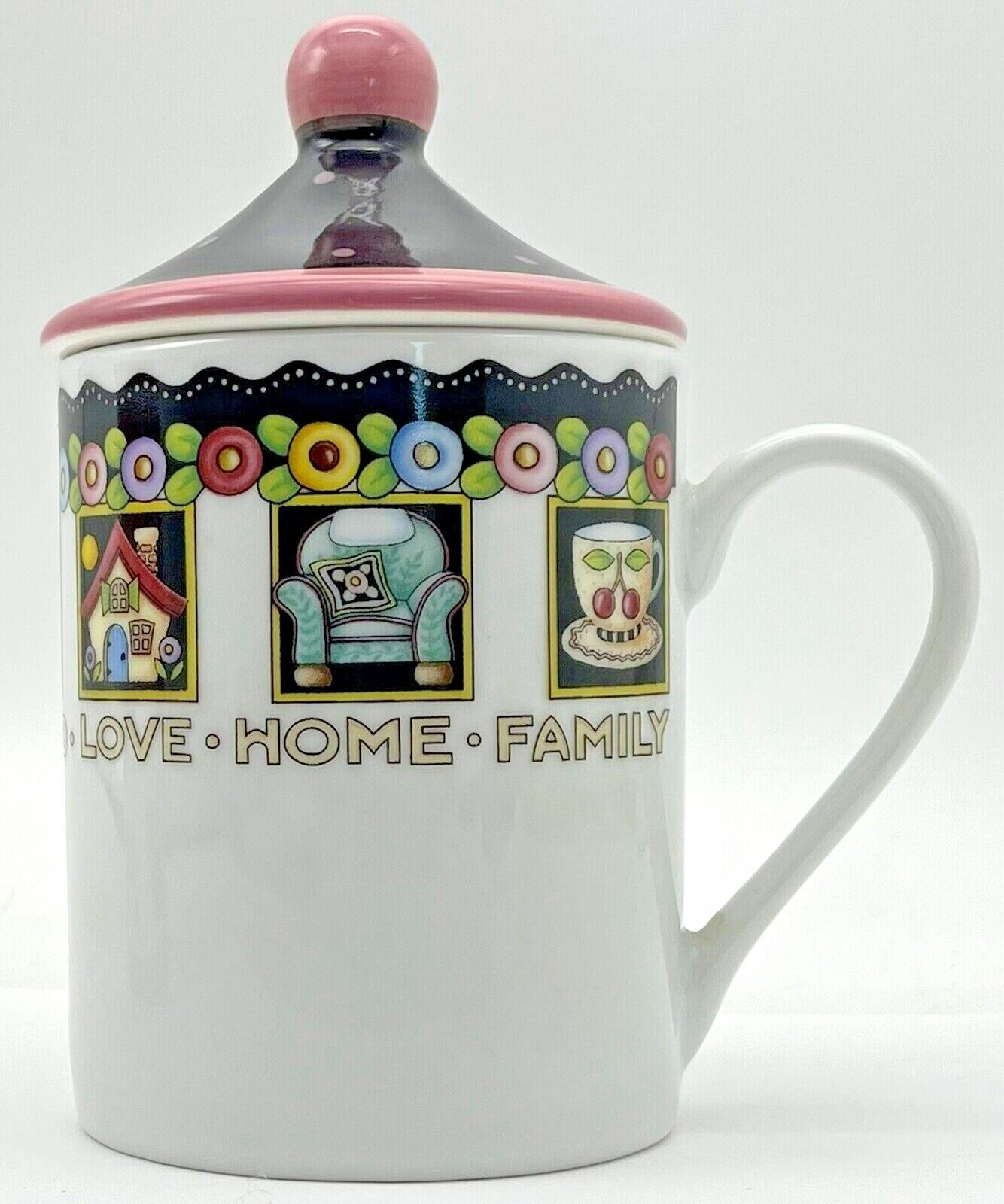 Mary Engelbreit Coffee Mug Cup with Lid Love Home Family Friend 2001