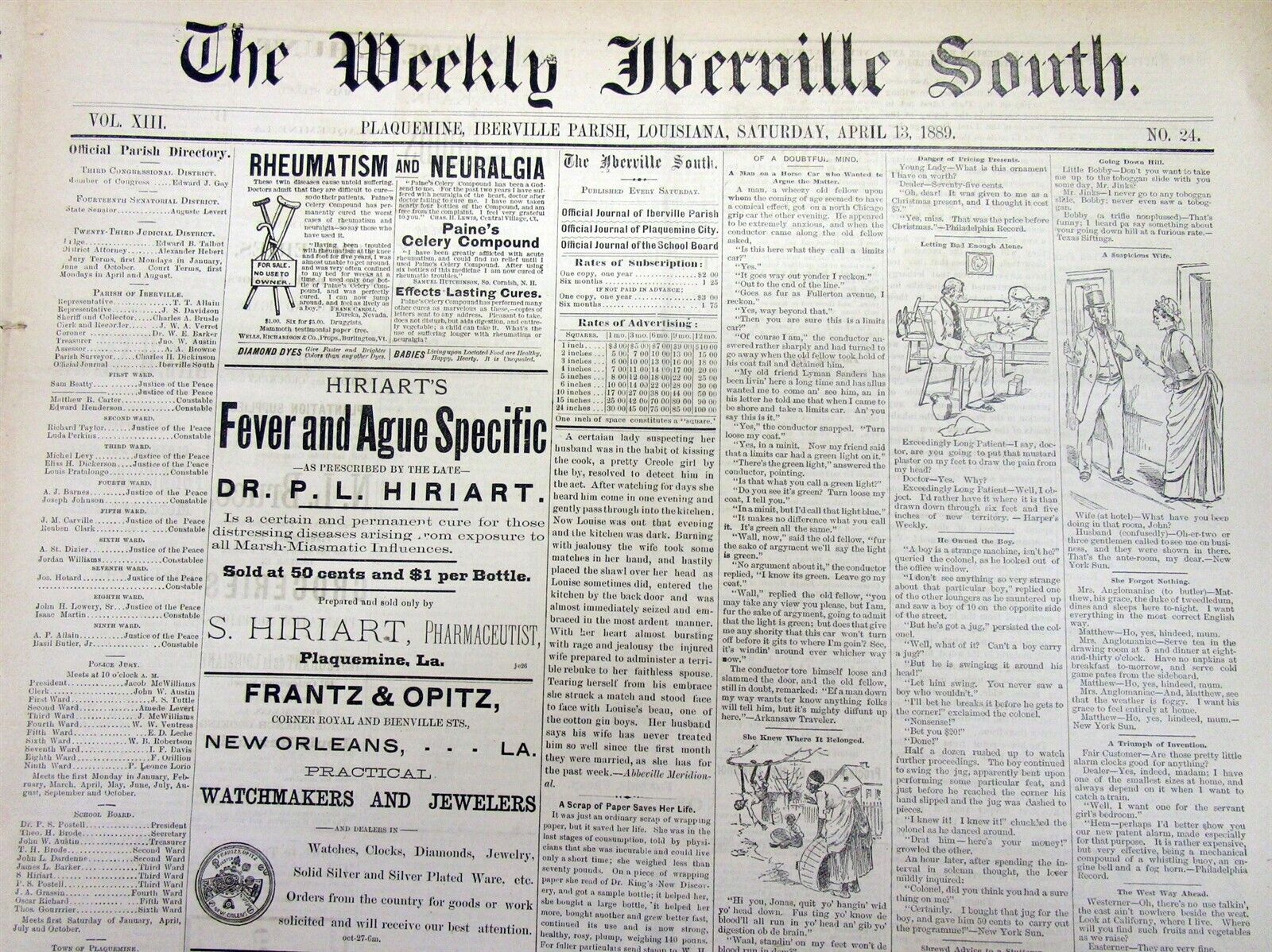 Lot of 3 rare original 1885 Plaquemine IBERVILLE PARISH Louisiana newspapers