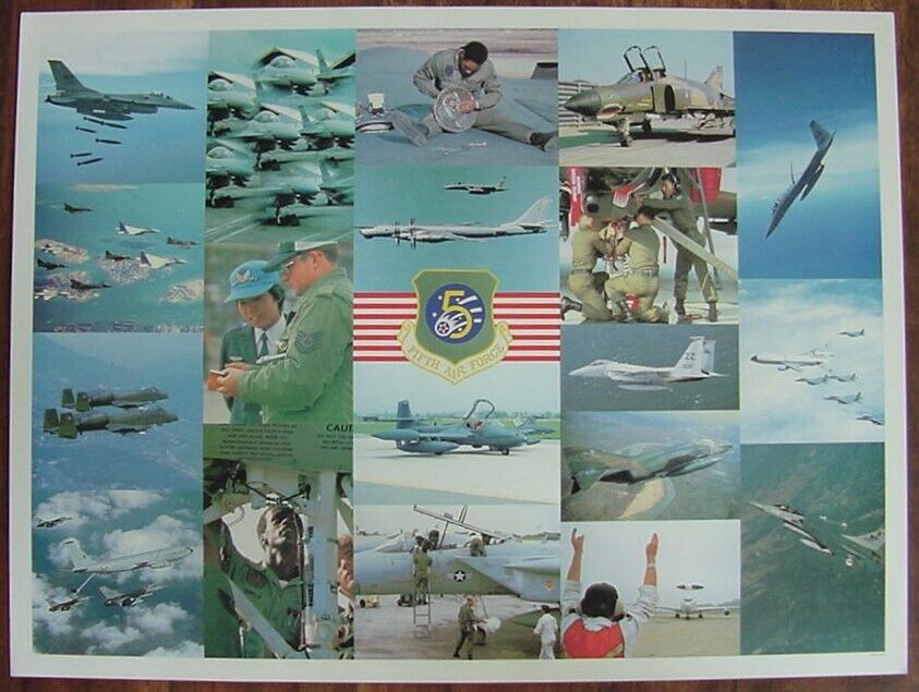 RARE USAF 5TH AIR FORCE YOKOTA AB, JAPAN 1980s 5AF COMMAND LITHOGRAPH -FREE SHIP