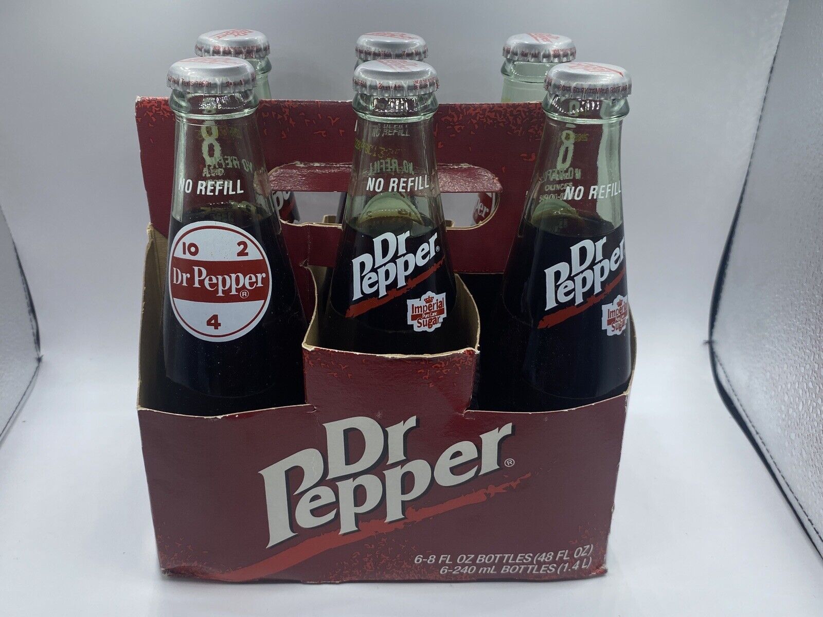 6 Pack Dr. Pepper Bottles 10-2-4, 8oz Full Vintage