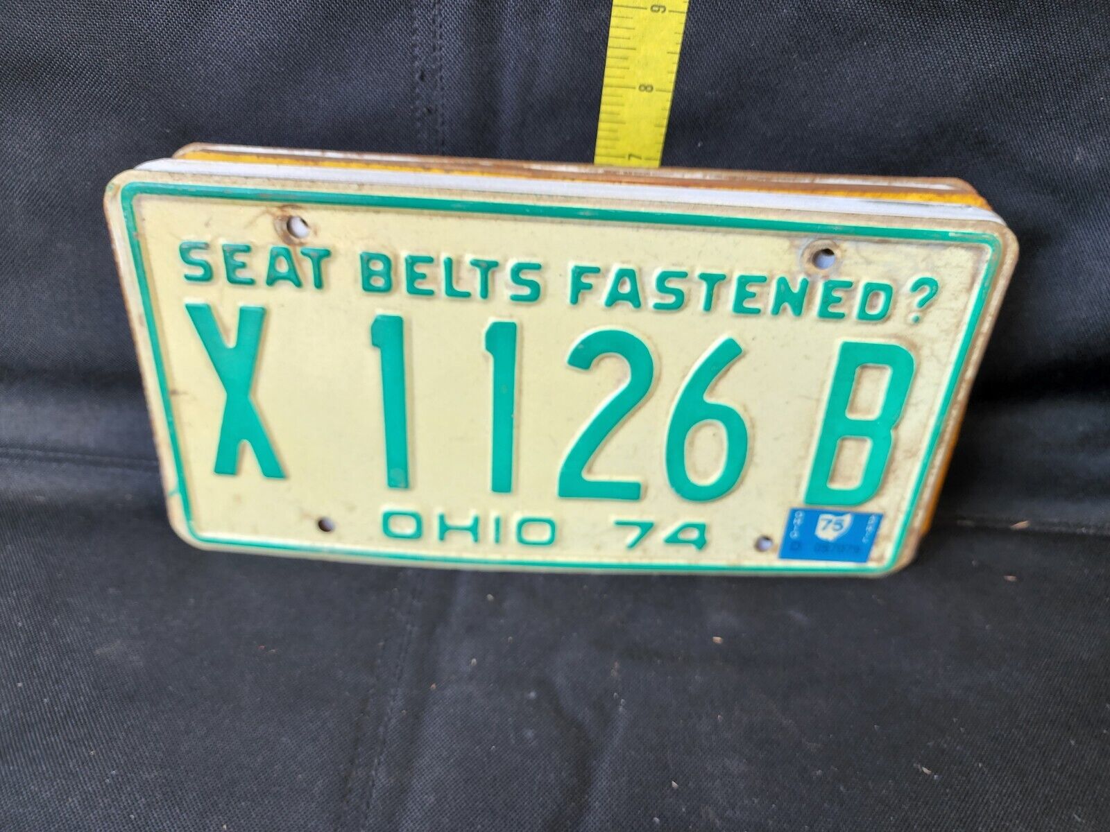 Vintage 1974 Ohio License Plate Seat Belts Fastened? #X 1126 B