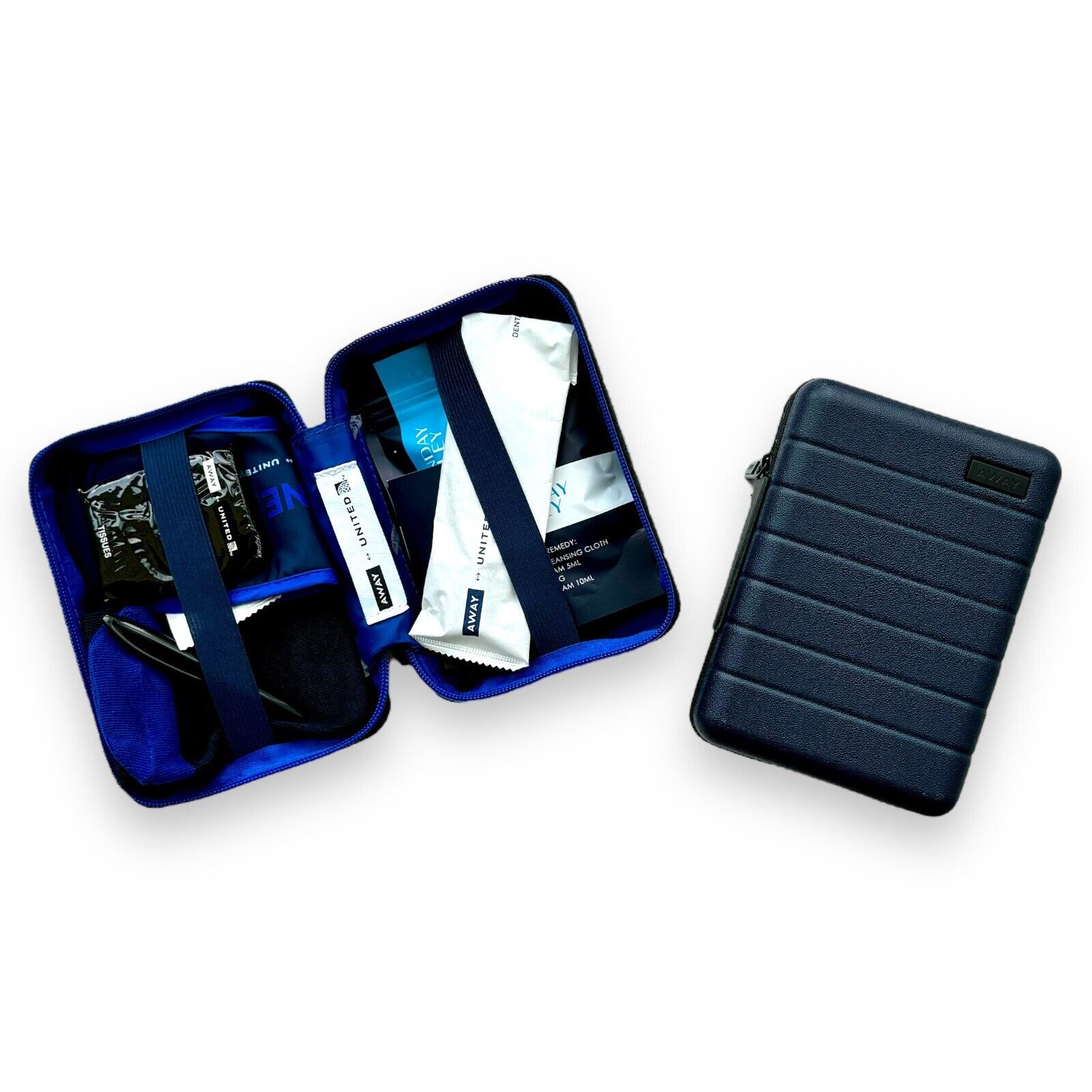 New Away X United Airlines Polaris Mini Hardshell Suitcase Amenity Kit Navy Blue