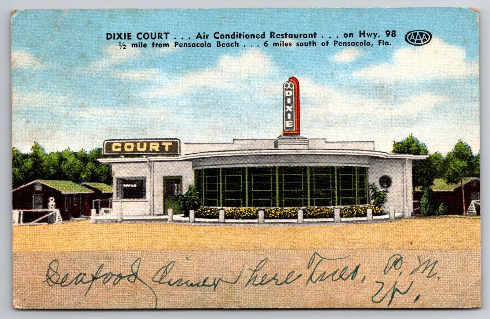 Dixie Court Restaurant Pensacola Beach Florida FL Linen 1951 Postcard