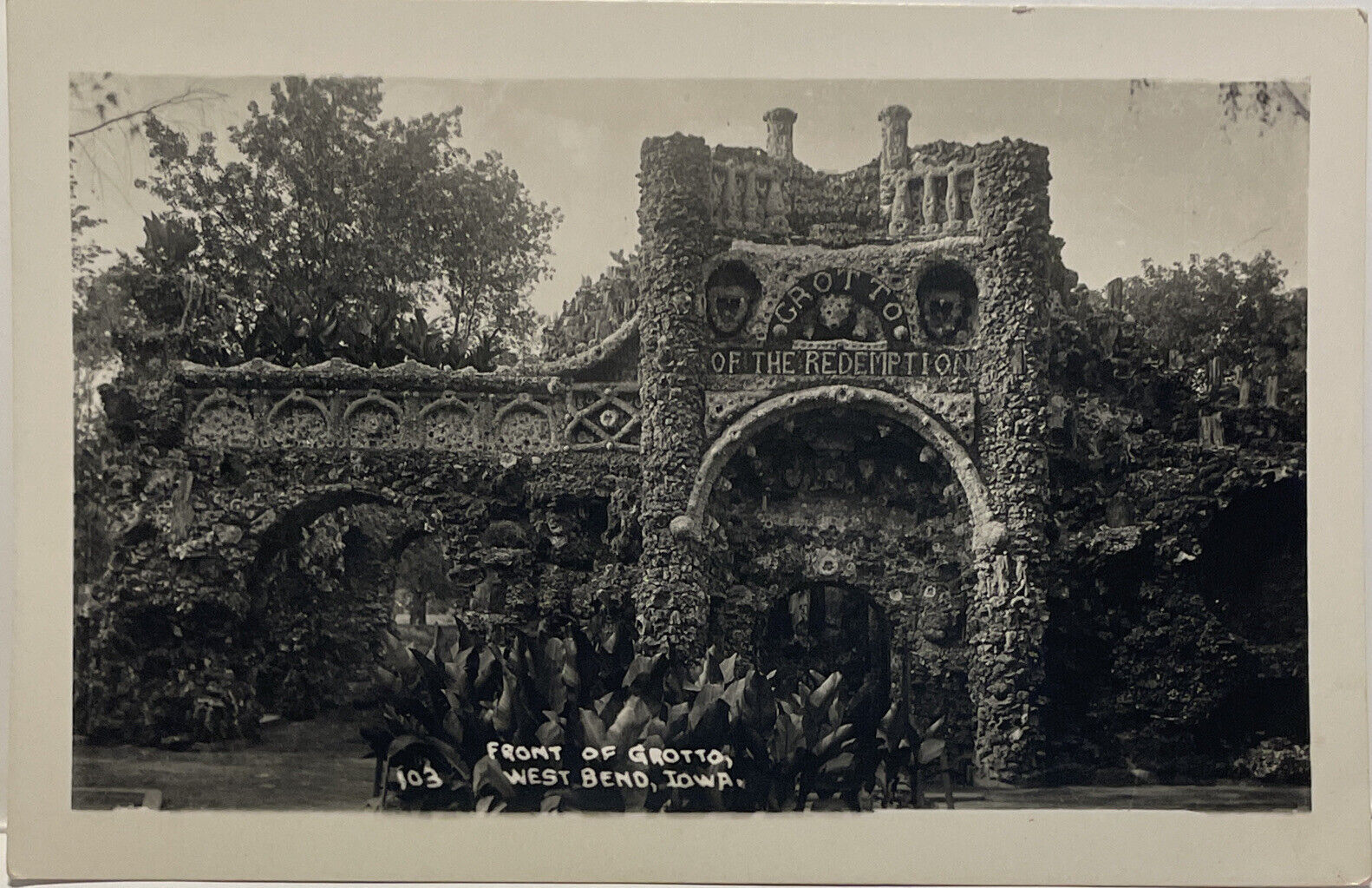 RPPC Front Of Grotto West Bend Iowa Real Photo Postcard Vintage