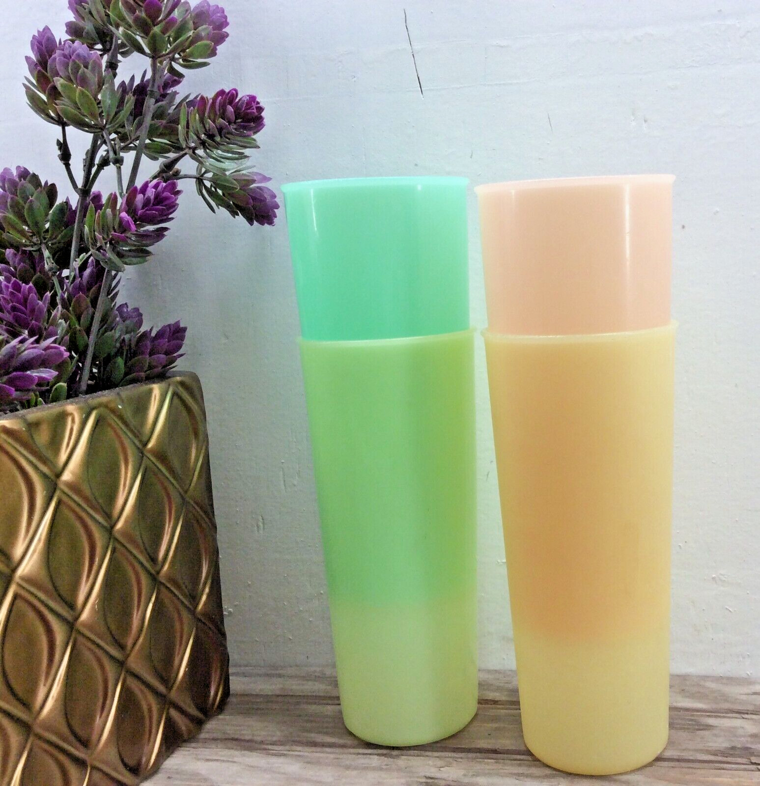 Vintage Lot of 4 Tupperware Tall Stackable Pastel Tumblers Glasses Cups 16oz 107