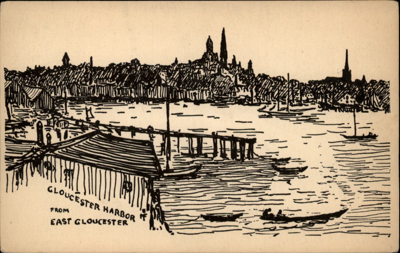 Massachusetts Gloucester Harbor from East Gloucester ~ UDB postcard