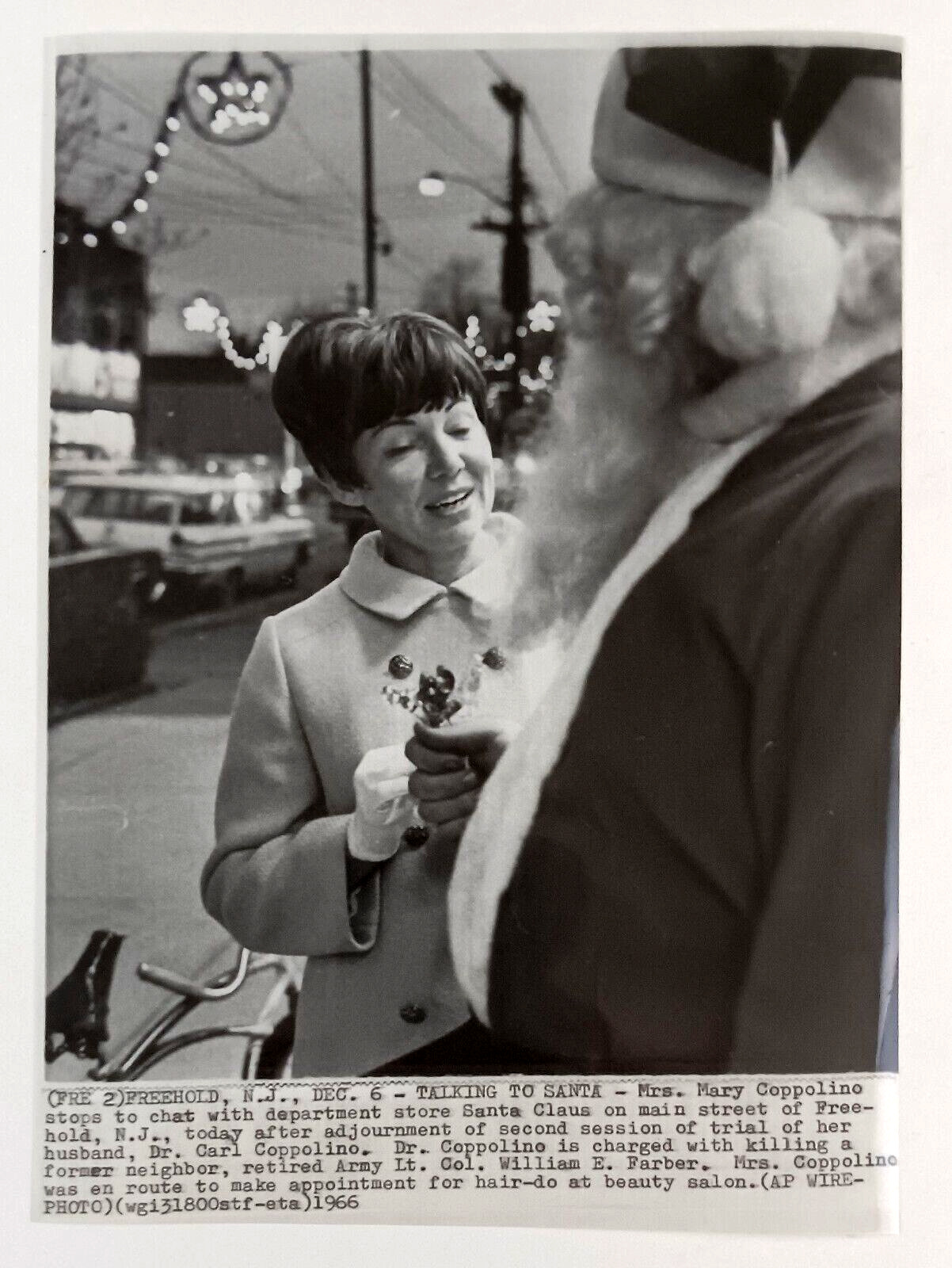 1966 Freehold New Jersey Mrs Mary Coppolino Santa NJ Vintage Press Photo