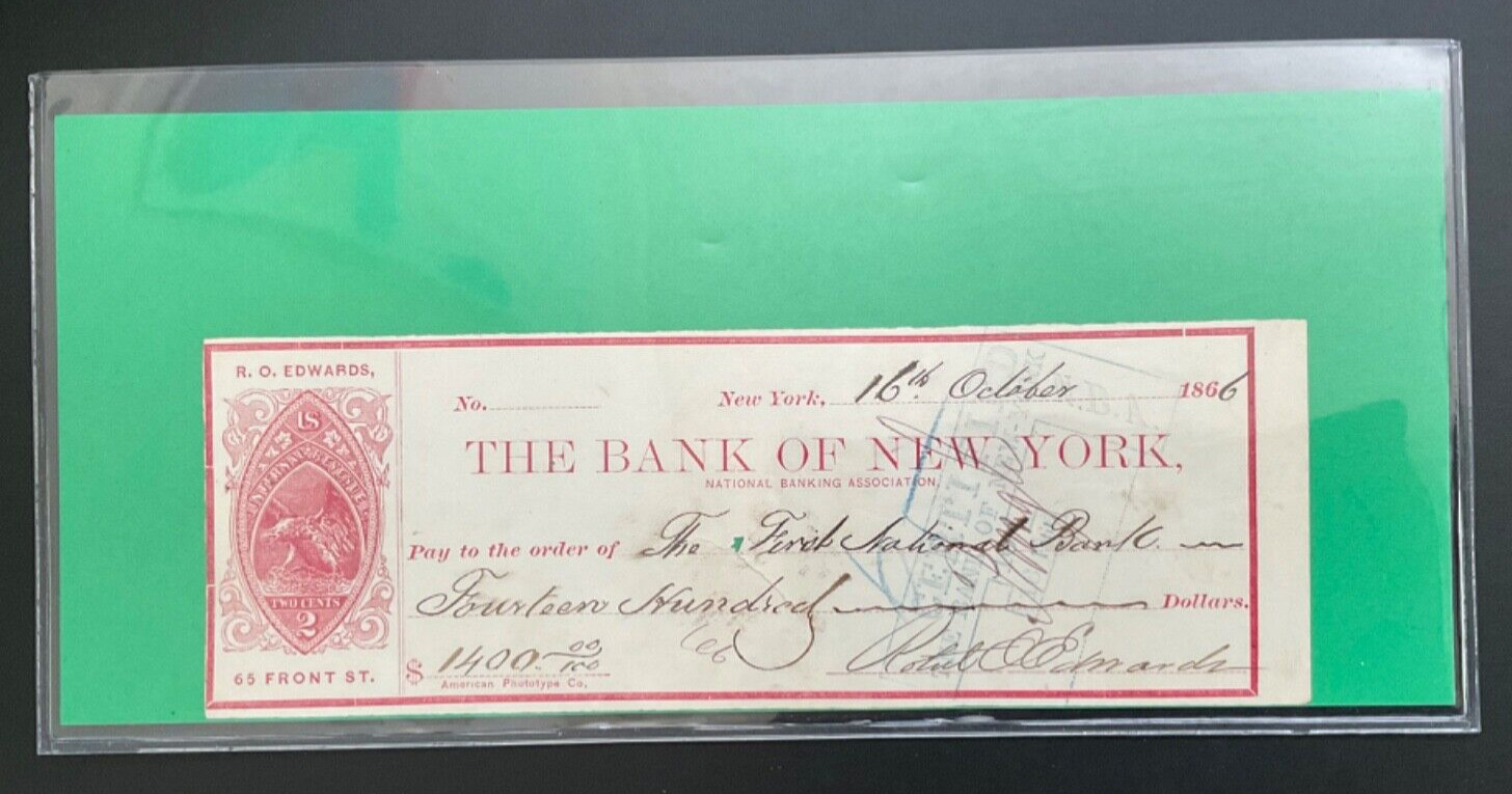 1866 The Bank of New York Check $1,400