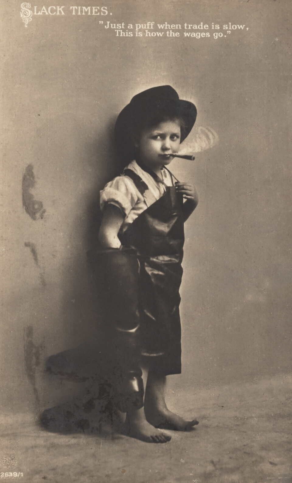 Barefoot Working Young Boy on Smoking Break Slack Times Vintage 1917 Postcard