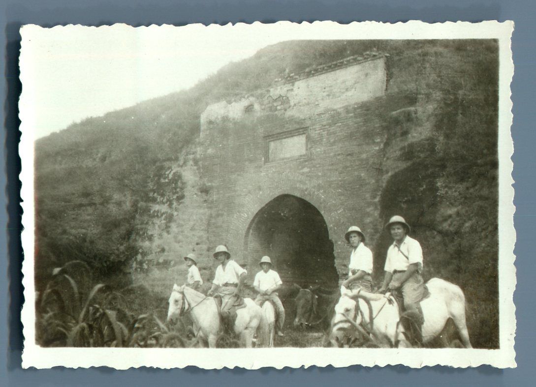 China, French Officers in front of a Tunnel Vintage Silver Print. Second Sino J