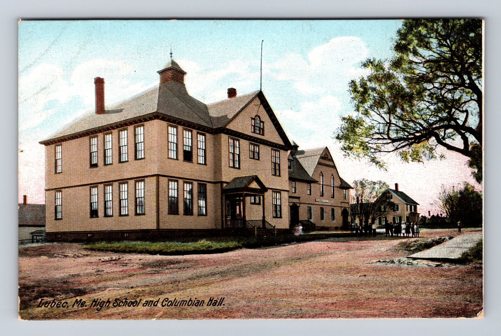 Lubec ME-Maine, High School And Columbian Hall, Antique, Vintage Postcard