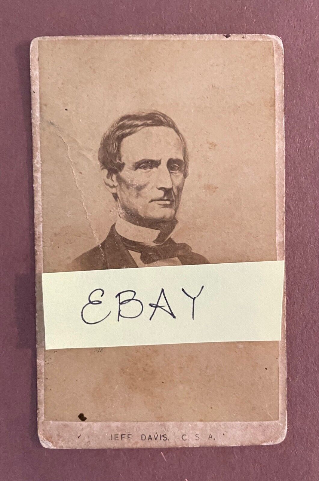 CDV OF CONFEDERACY PRESIDENT JEFFERSON DAVIS without BEARD. RARE FIND for Museum