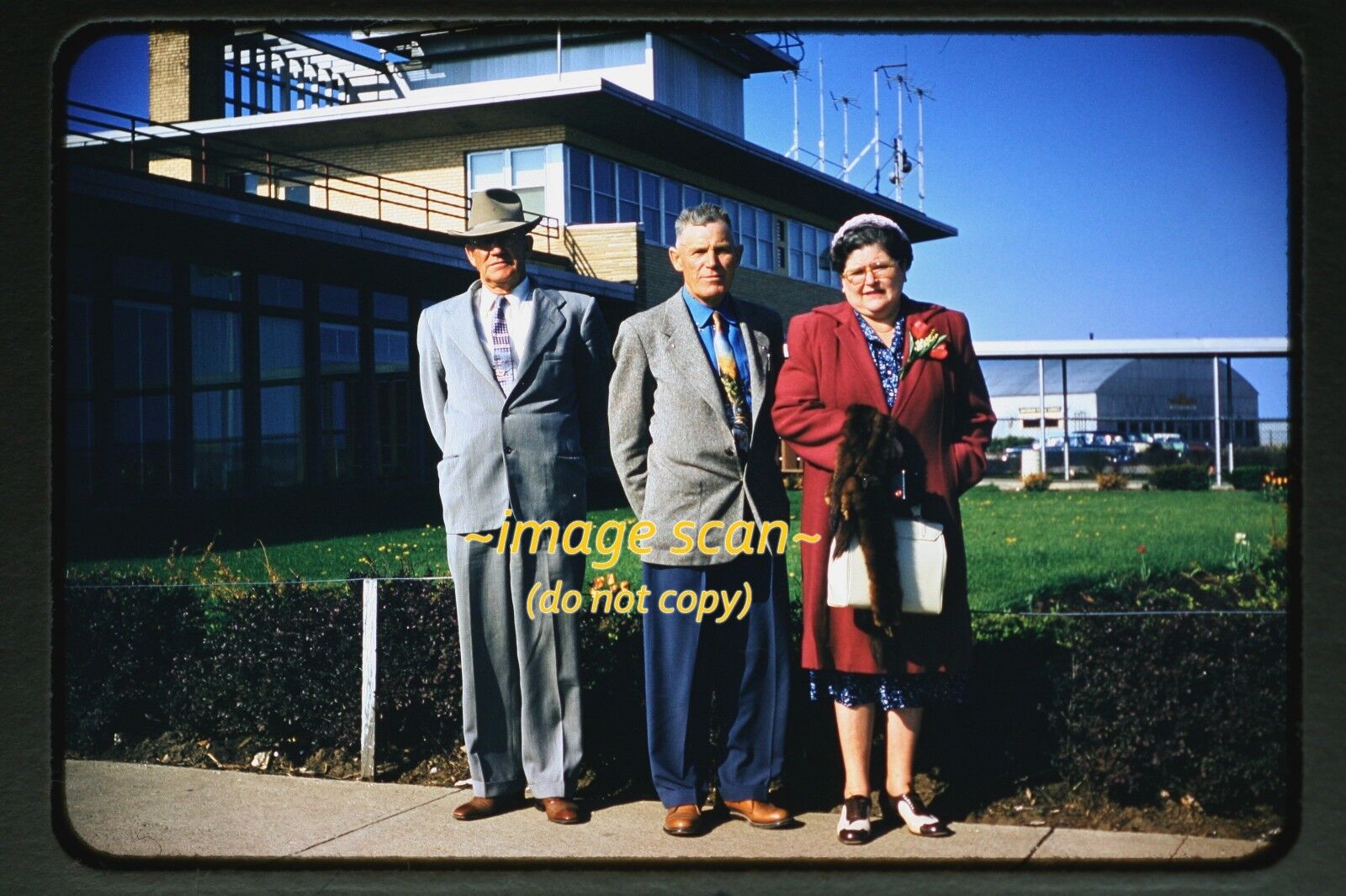 1956 People at Waterloo, Iowa Airport, Original Kodachrome Slide b7b