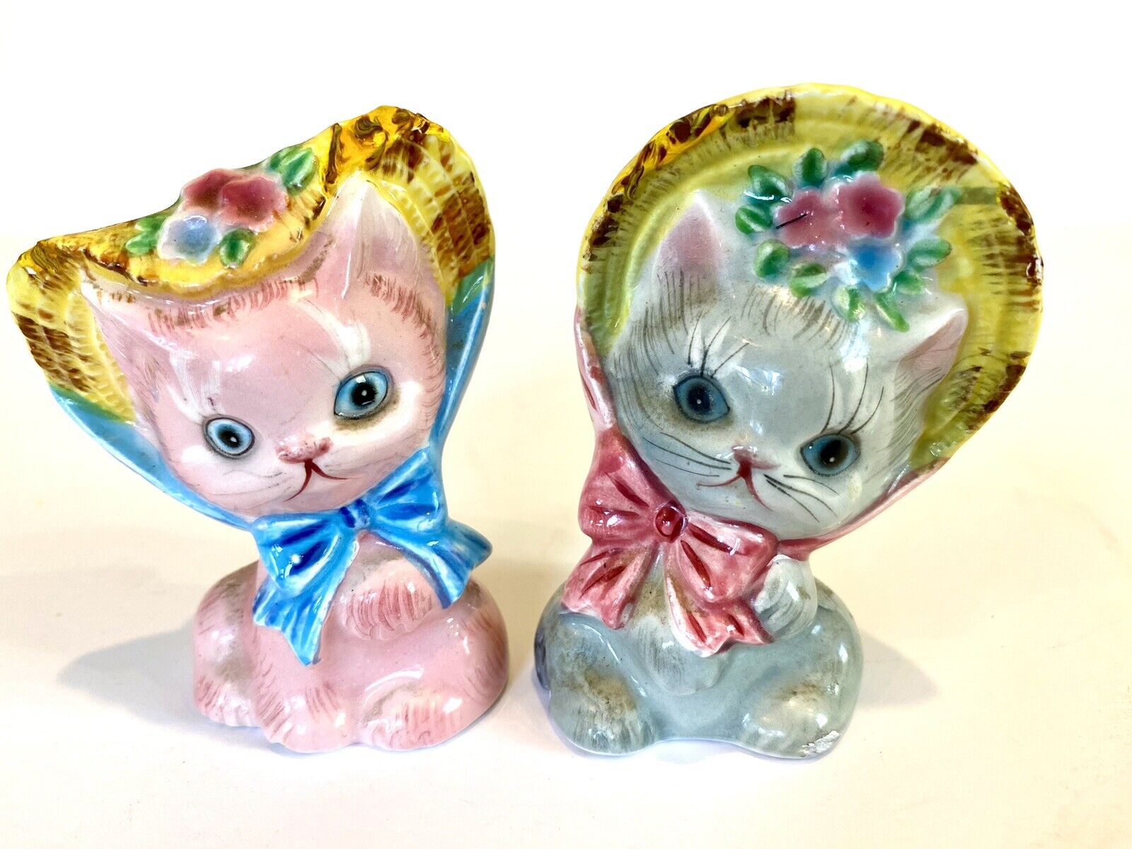 Vintage RARE PY Japan Kittens In Bonnets Salt & Pepper Shakers Anthropomorphic