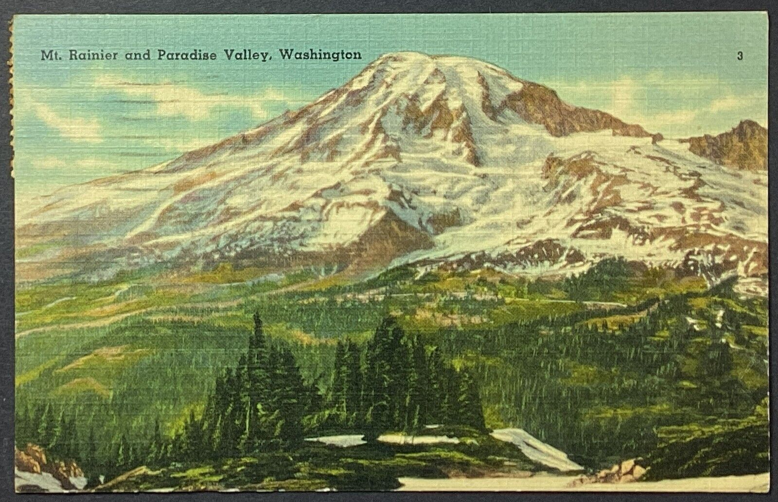 Washington State Mount Rainier Paradise Valley VTG Linen Postcard Posted 1943