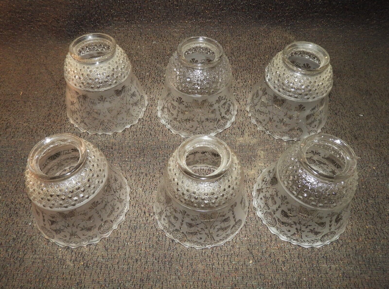 SET OF 6 PRESSED AND ETCHED ELECTRIC SHADES,  #2478