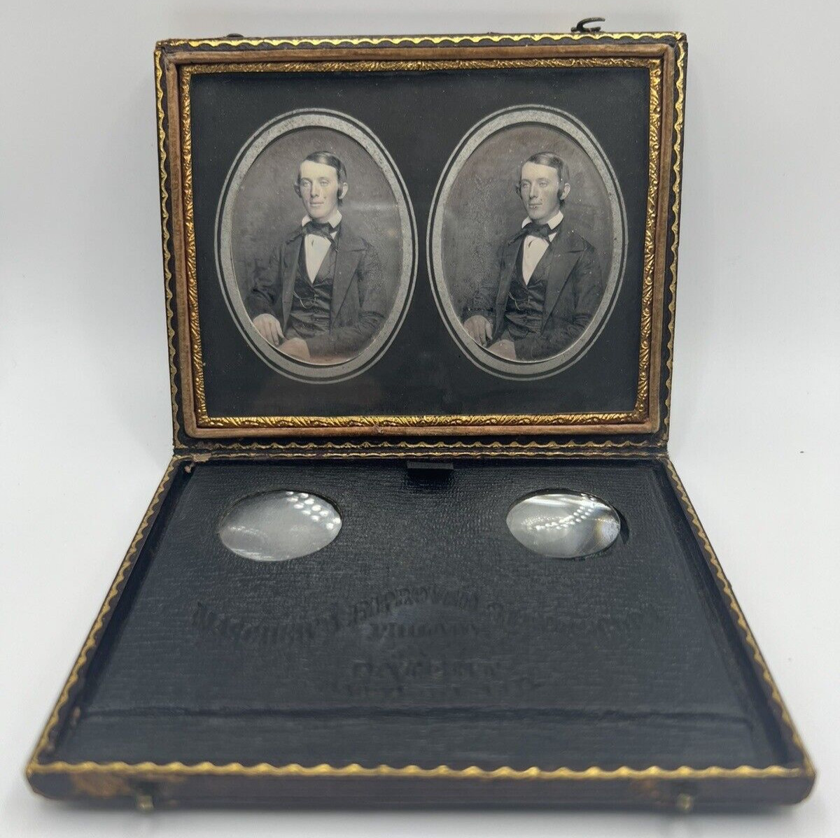 MASCHERS IMPROVED DAGUERREOTYPE STEREOSCOPE HAND-TINTED YOUNG MAN ALBUM VIEWER