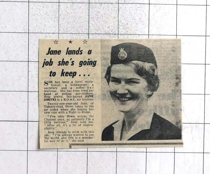 1962 BOAC Air Hostess Jane Dmitri Of Tisbury Road Hove