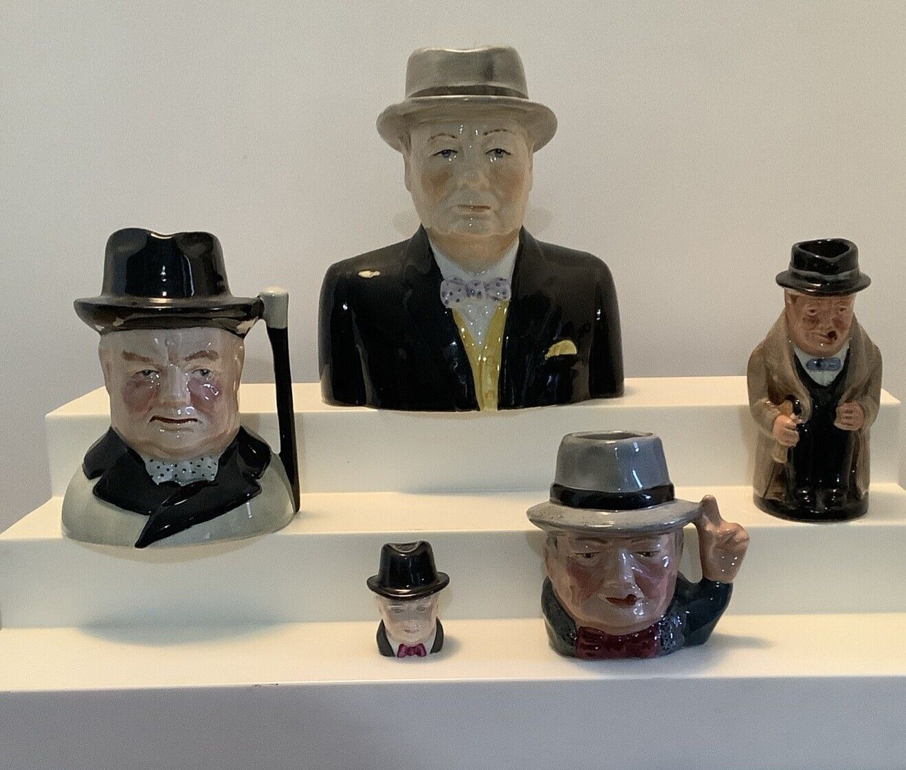 Rare Collection Of Winston Churchill Porcelain Mugs, Pitcher,  Thimble