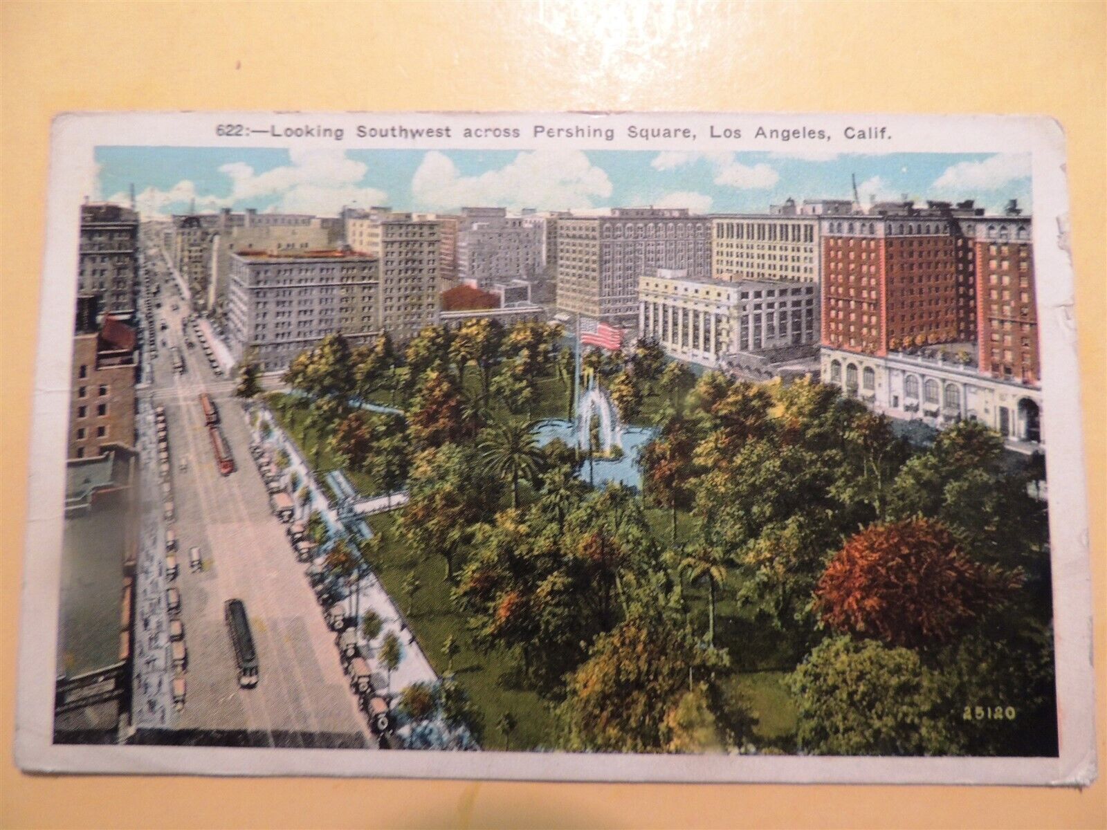 Los Angeles California vintage postcard aerial view of Pershing Square 1928