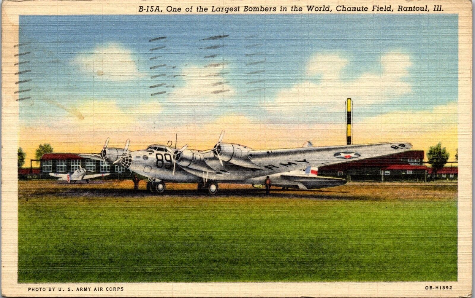 VTG WWII Military Airplane Postcard Largest Bomber Chanute Field Rantoul IL 1943