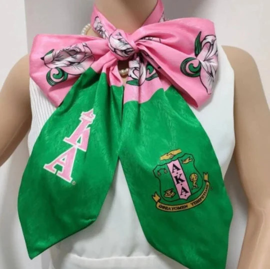 AKA Pink and Green Satin Stole Scarf