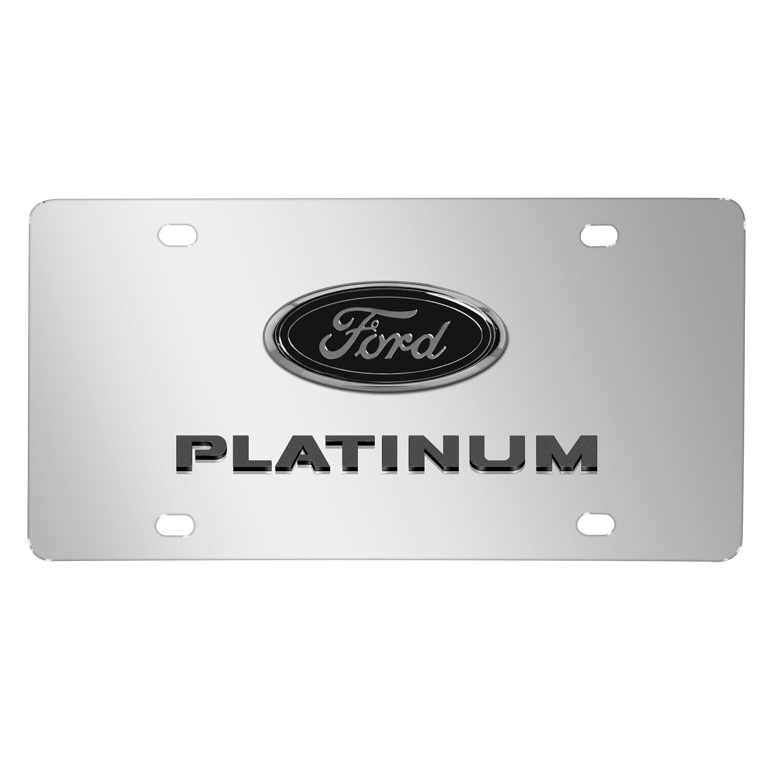 Ford Platinum 3D Dark Gray Logo on Chrome Stainless Steel License Plate