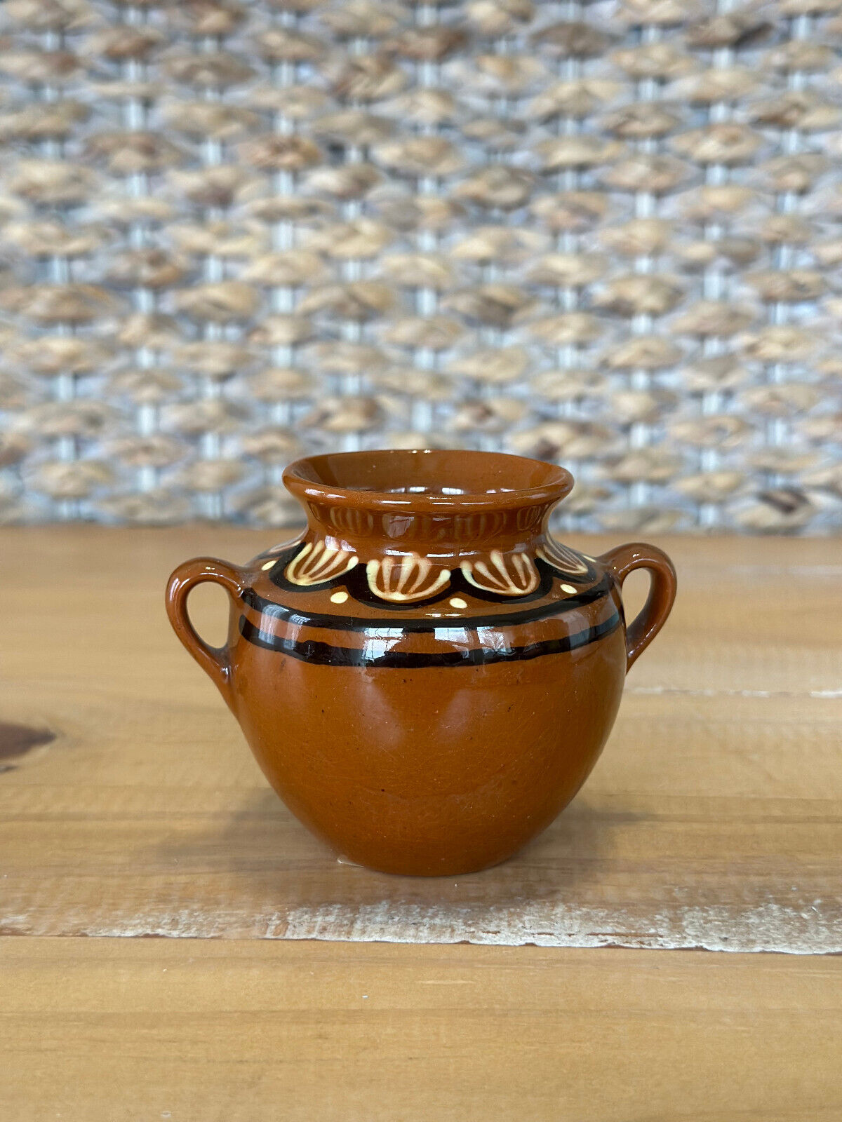Jiesia Vintage Brown Double Handle Vase Hand Painted USSR Article 143-4-81