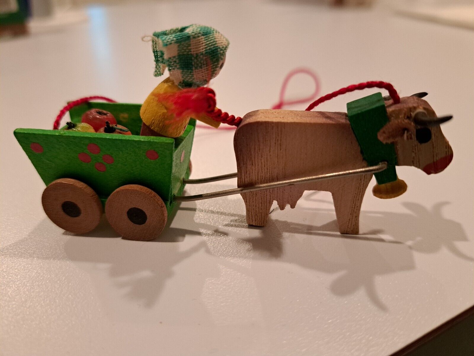 Vintage Steinbach Wood Christmas Ornament Cow and Fruit Cart