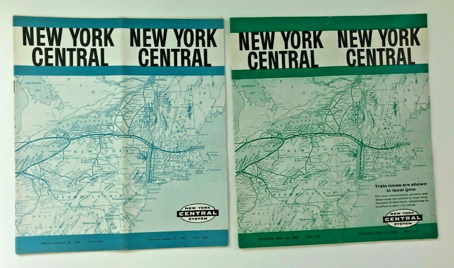 Pair of New York Central Time Tables 1959 & 1960 