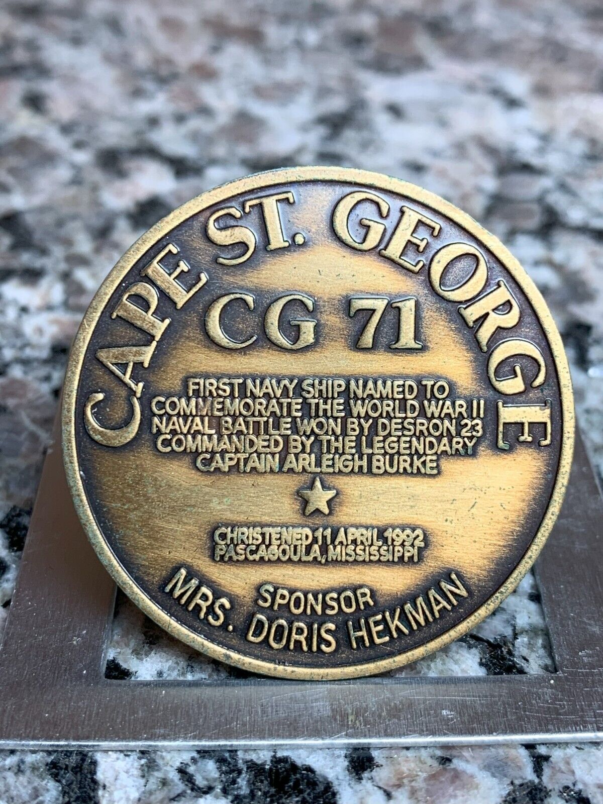 USS Cape St. George CG 71 christened medal coin Pascagoula, Miss.