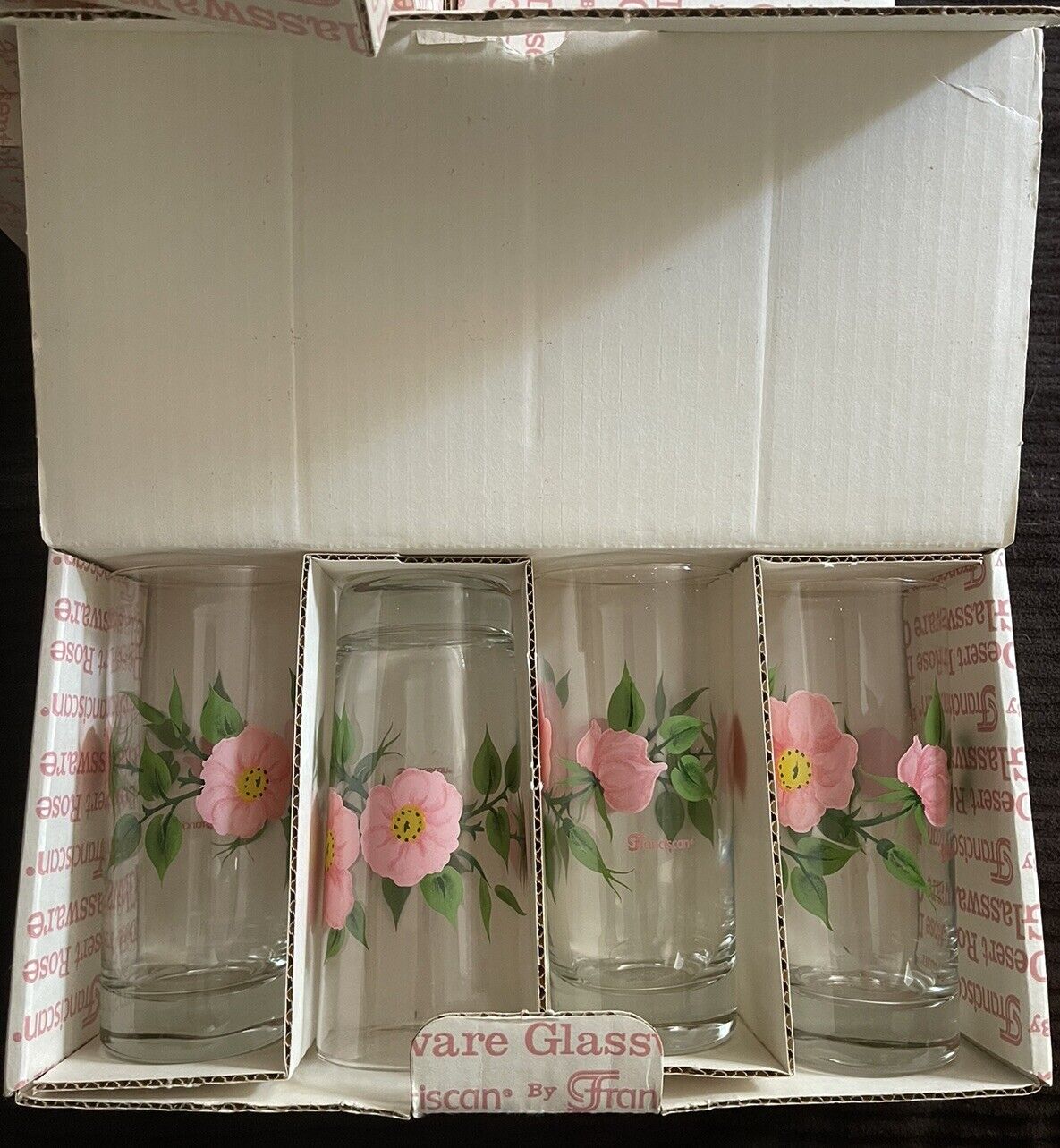 Vintage Franciscan Desert Rose Set of 4 Iced Tea Glasses 14 ounces MINT in Box