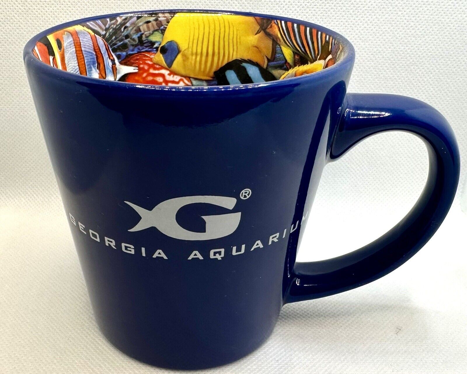 Georgia Aquarium Mug - All Over Fish Print Inside, Blue with White Speckles