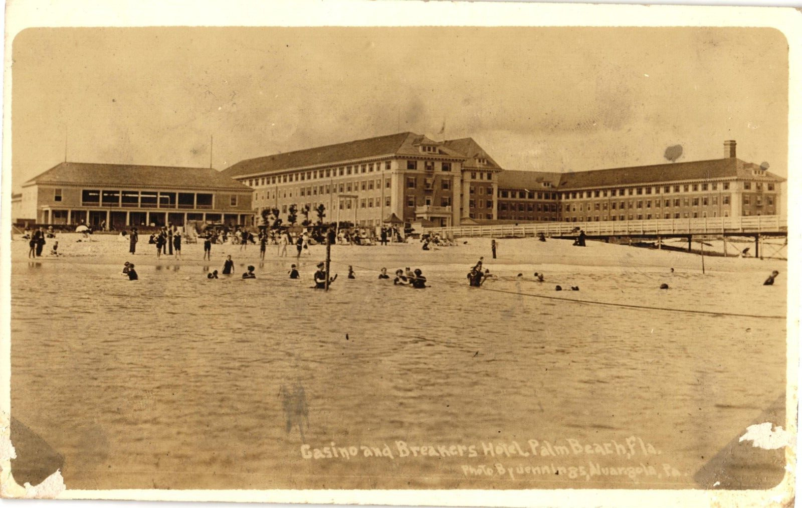 Beach, Casino and Breakers Hotel Palm Beach FL RPPC Photo Postcard c1904-1918