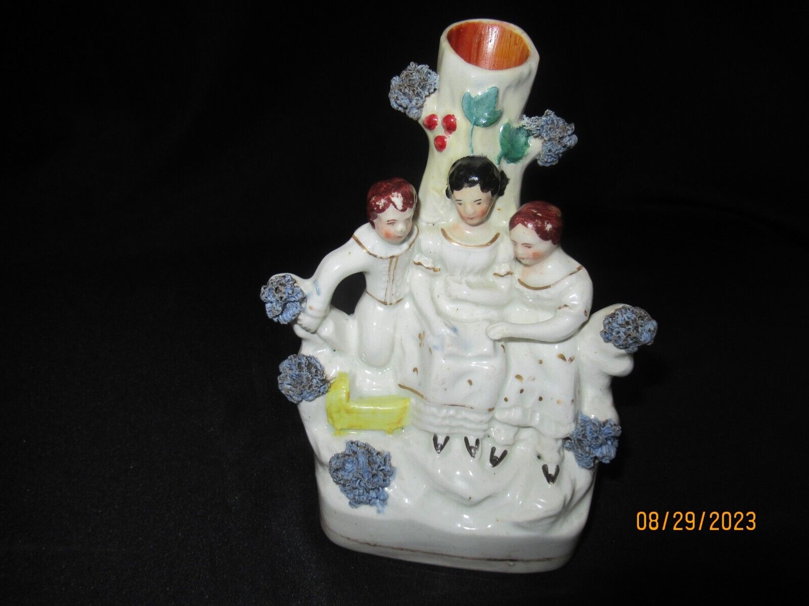 Antique English Staffordshire  Spill Vase 3 Youthful Figures Seated Mid -19th c.