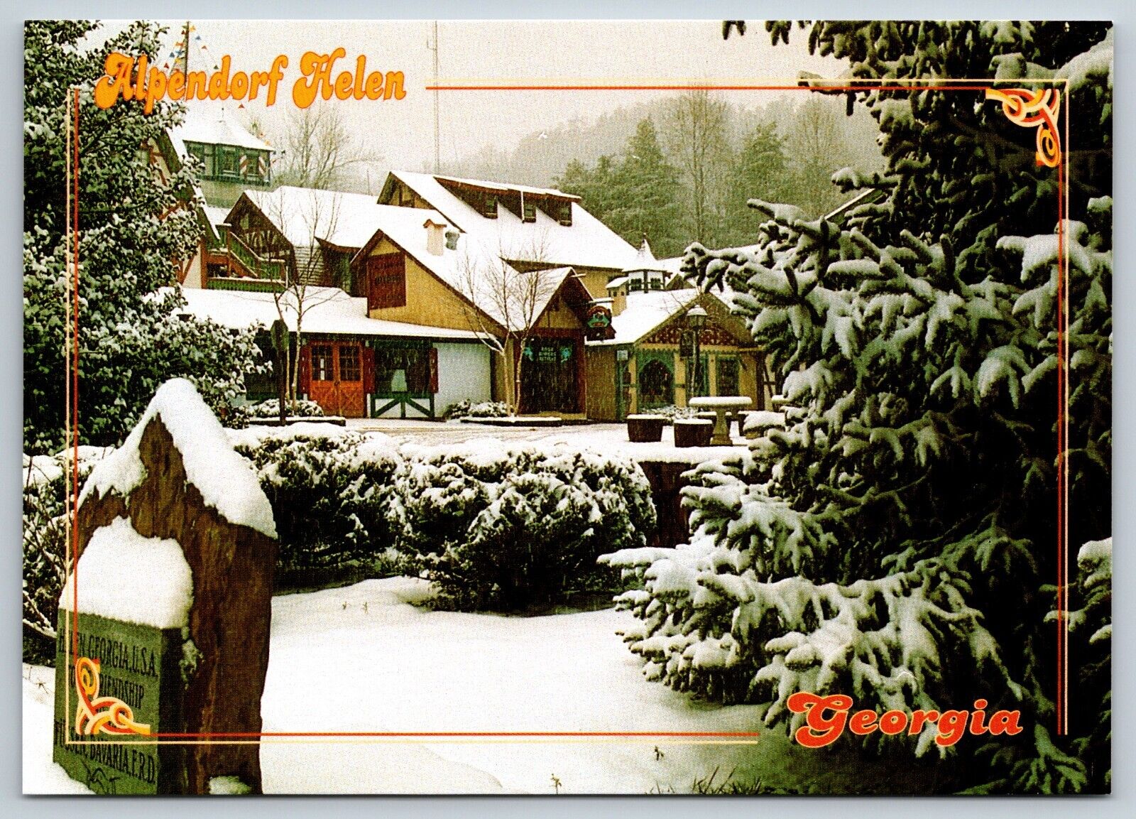 Postcard Alpine Village Helen Georgia Alpendorf Snow Scene Unposted 4x6