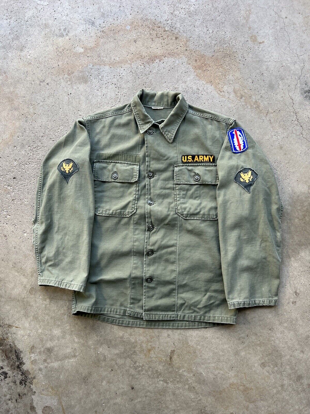 Vintage US Army OG 107 Type 1 Sateen Button Up Shirt Jacket Mens Size Medium