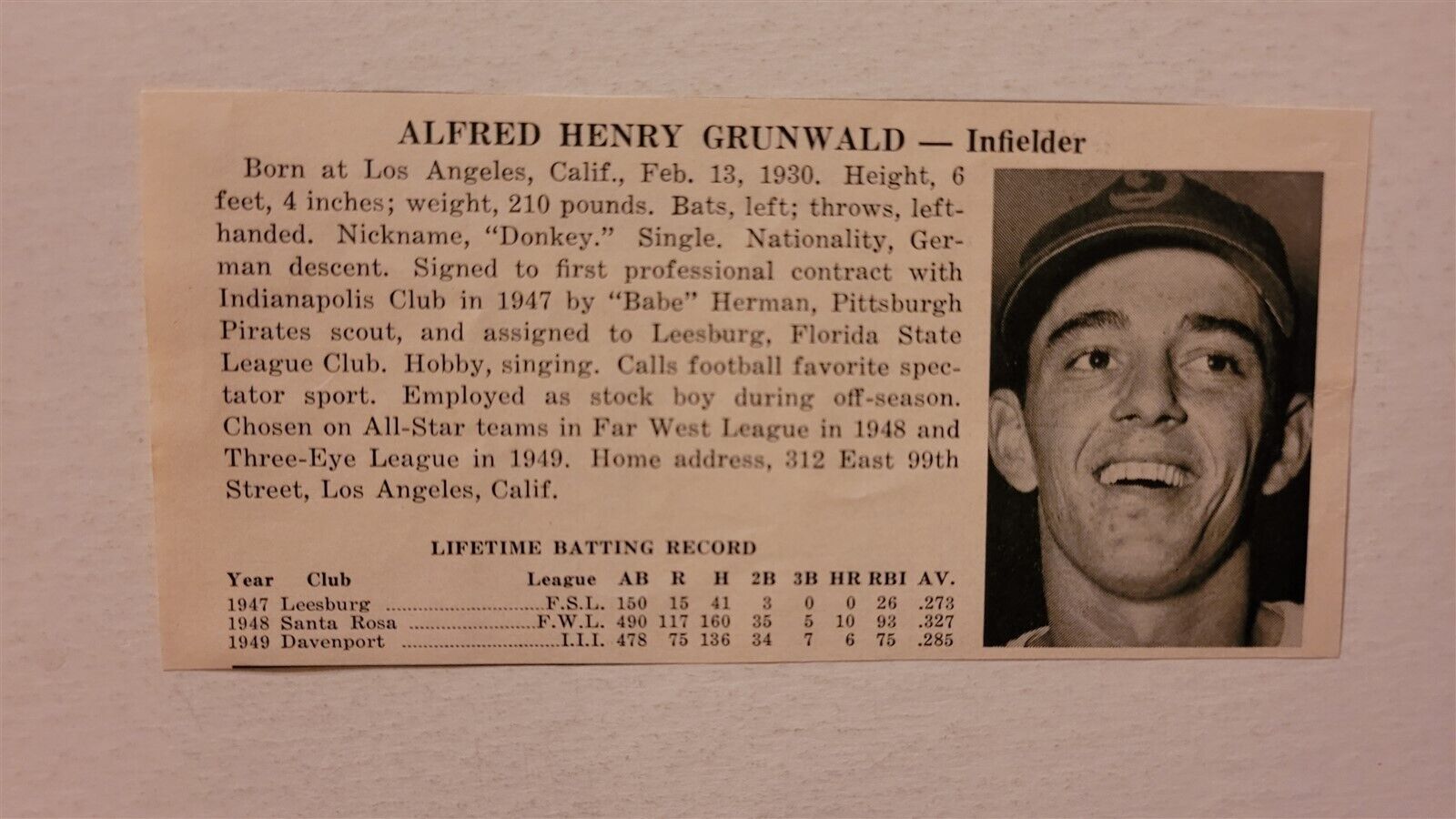 Al Grunwald & Dom Dallessandro 1950 Indianapolis Indians Panel