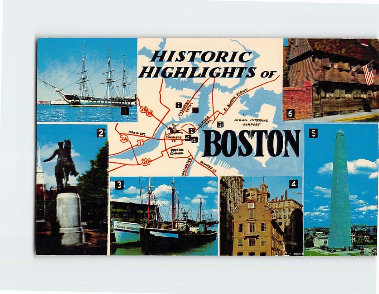 Postcard Historic Highlights of Boston Massachusetts USA North America