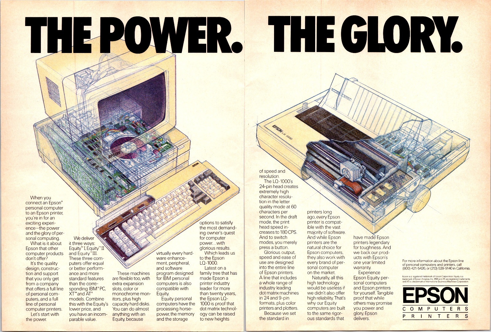 1986 Epson Computers And Printers The Power The Glory Vintage Print Ad 2 Pages