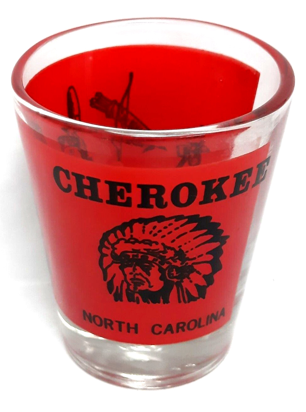 Vintage glass shot glass Cherokee, North Carolina Native American Interest