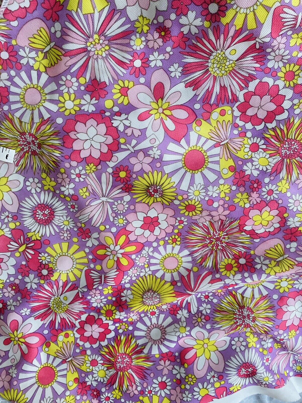 Flower Power Groovy Mod Fabric Vintage Floral Material Polyester Scrap Remnant